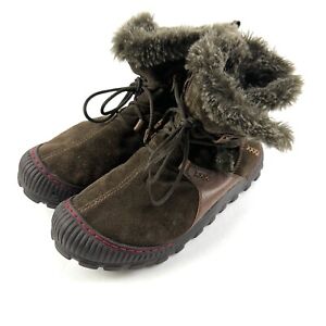 Earth Kalso Central Boots 9 Brown Suede Faux Fur Thinsulate Bootie Womens