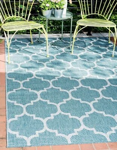 Unique Loom Outdoor Trellis Collection Area Rug (4' 1" x 6' 1" Rectangle, Aqu... - Picture 1 of 10