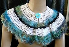 Collar Scarf Handmade Crocheted Neckwarmer Wrap White Black Blues Soft Acrylic