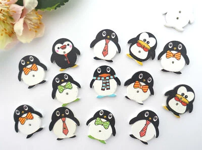 5x Pinguine 24x23mm Pinguin Kinderknöpfe Kinder Baby Jungen Knöpfe Winter bunt - Bild 1 von 2