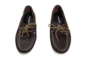 Timberland Shoes Mens 9M Classic Two Eye Boat Brown Laced Genuine Leather - Picture 1 of 9