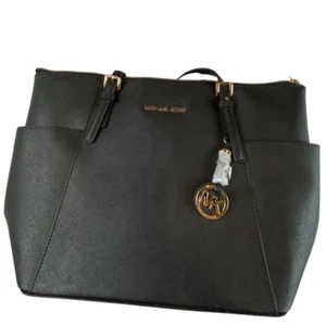 Michael Kors Jet Set Item Black Saffiano Leather Bottom Studs Tote Bag NWT - Picture 1 of 14