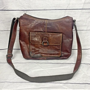 Vintage JACK GEORGES Distressed Brown Leather Crossbody Shoulder Bag Purse - Picture 1 of 10