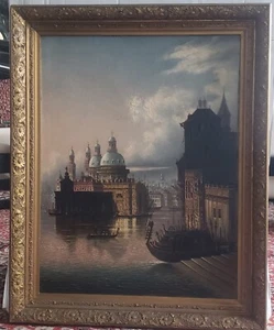 JOHANN W. JANKOWSKY 1825-70 PINTURA AL ÓLEO ALEMANA CIUDAD DE VENECIA ESCENA DEL GRAN CANAL - Imagen 1 de 4