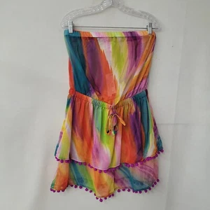 Bleu Rod Bettie Splash Out Short Ruffled Dress Cover Up Women S Strapless Pompom - Picture 1 of 13