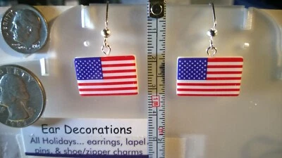 Pendientes 4 de Julio Bandera Americana... Ganchos Colgantes Plata (Sin Níquel) Foto 1 de 4