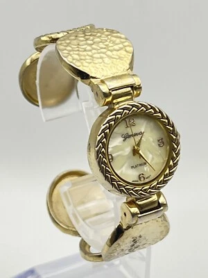 Geneva platinum watch Bangle Gold linked disk coin  band Pearl Watch Face - Image 1 of 4