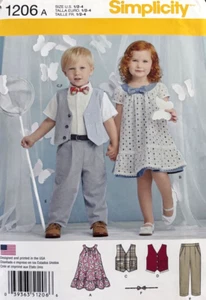 Simplicity Sewing Pattern 1206 Girls & Boys Pants, Vest & Dress Sizes ½ - 4 - Picture 1 of 2