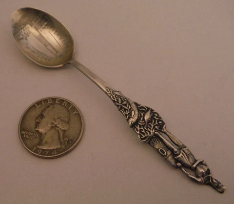 Antique ATLANTIC CITY Sterling Silver Souvenir Spoon Figural Crab Salmon Coral Cover