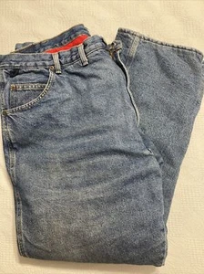 Wrangler Rugged Wear Mens 44x30 Red Fleece Lined Blue Denim Jeans - Picture 1 of 14
