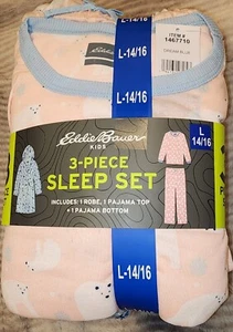 Eddie Bauer Girls 14/16 3-Piece Sleep Set Pajamas Robe Pink Blue Polar Bear *NWT - Picture 1 of 3