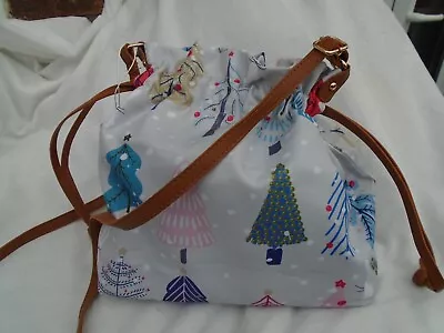 Silver Grey Soft Body Drawstring Christmas Tree Pattern Pouch Bag - Image 1 of 4