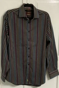 Camisa TAILORBYRD Para Hombres XL Abotonada Colorida Negra Rayas Manga Larga Puño Abatible - Imagen 1 de 10