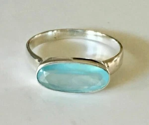 Sterling Silver Stackable Aqua Chalcedony Large Oval Gemstone Ring Sz 567 8 9 10 - Picture 1 of 1