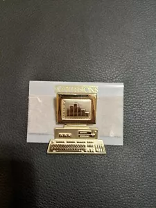 Lovely Vintage AJC Gold Tone Rhinestone Computer Pin Brooch Bar Graph Chart - Picture 1 of 2