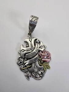 Rhinestone Crystals Cross Pendant Silver Tone Large Western Style True Love - Picture 1 of 4