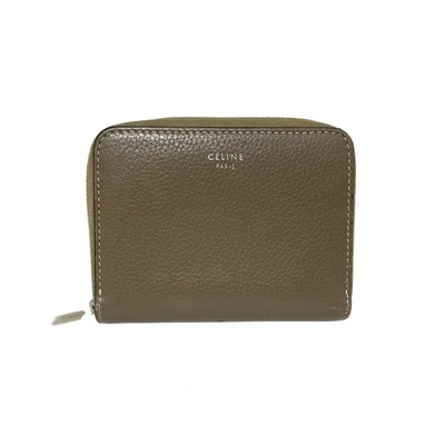 Auténtica Cartera Compacta con Cremallera CELINE - Estuche para Monedas de Cuero Gris Beige Foto 1 de 4