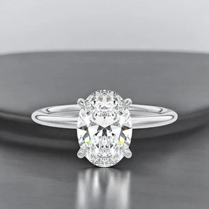 Anillo de compromiso cultivado en laboratorio IGI certificado diamantes talla ovalada de 2 quilates de oro blanco de 14 k - Imagen 1 de 12