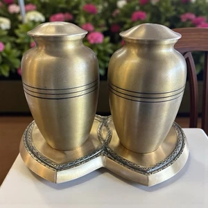 Companion Brass /Bronze Finish  Creamation Urns With Elegant Heart Base ~Defects - Picture 1 of 14