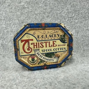 Vintage E.G. Lacey Thistle Spool Cotton Tin Keller Charles Mini Sewing Box Empty - Picture 1 of 6