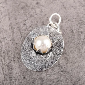 Sterling Silver Round White Shell Pearl Handmade Best Daughters Gift New Pendant - Picture 1 of 8