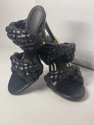 Liliana Size 5.5 Black Strappy Twisted Braided 5 Inch High Heel Sandals - Image 1 of 4