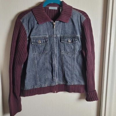 Denim PL Sweater Jacket Pockets Zipper Marsh Landing Western Boho Artsie - Image 1 of 4