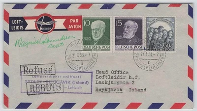 Berlin Nr. 73, 95 + 96 Luftpostbrief BERLIN - REYKJAVIK, ISLAND 21.3.53 [723] - Bild 1 von 2