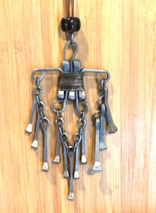 MCM Modernist Brutalist STEEL Horseshoe Nail Pendant Henk Brinkman Cord Necklace - Picture 1 of 6