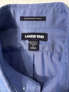 Lands End Button Supima No Iron Blue Shirt Size 16.5-37 Tall L/S Tailored Fit - Picture 1 of 5
