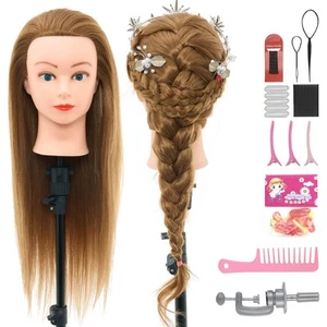 Cabeza de maniquí de cabello real 60 % 28 pulgadas, cabeza de maniquí de cosmetología con cabello para... - Imagen 1 de 8