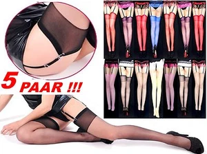 5 PAAR Straps-Strümpfe 15 DEN STRETCH mit GLANZ Transparent S-XXL Glänzend EU - Picture 1 of 27