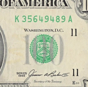 1985 Small-Head One Hundred$ Bill Federal Reserve Note 48M Run Dallas K35649489A - Picture 1 of 12