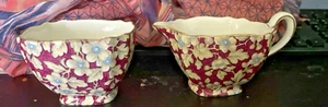 LORD NELSON WARE Vintage Royal Brokat Milchkännchen Zucker Blumen Burgund Goldrand - Bild 1 von 9
