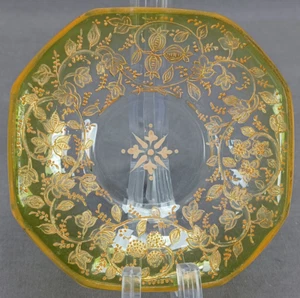Bohemian Moser Type Raised Gold Strawberry Scrollwork 4 Inch Saucer C1890-1910 B - Picture 1 of 7
