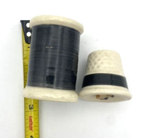 Vintage Spool of Thread & Thimble Salt & Pepper Shakers CC Co.  Black & White - Picture 1 of 3