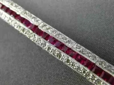 Men's Tennis Bracelet 12ct Princess Lab Created Ruby 14K Yellow Gold Plated 8" - Image 1 of 4