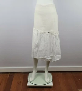 Cafe Theatre Size 38 AUS 10 A Line Linen Blend Midi Skirt White Viscose Beaded - Picture 1 of 13