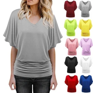 Women Fashion Summer 2022 Sleeve Casual Solid T-Shirt Tops Blouse - Picture 1 of 42