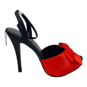 BLACK RED BURLESQUE HEELS BIG SATIN BOW RIBBON CORSET PLATFORM UK SIZE 3 3.5 - Picture 1 of 14