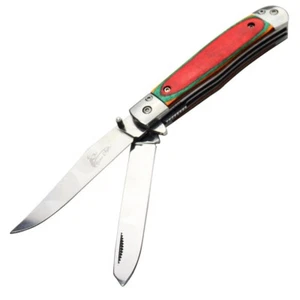 TheBoneEdge 7.5" Double Blade Multi Pakkawood Handle Steel Bolster Pocket Foldi - Picture 1 of 1