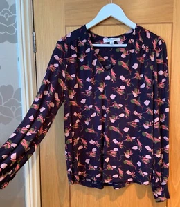 LK BENNETT TJ Carie Floral Print Jersey Top Size M Petite Sloane Blue V-Neck - Picture 1 of 11
