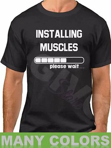 Mens Installing Muscles Funny T Shirt Workout Gym T-Shirt Fitness Exercise Tee - Picture 1 of 14