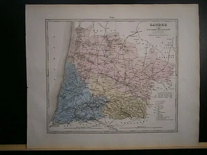 Grande carte 44 cm X 36 cm couleur 1878: Landes - Imagen 1 de 3