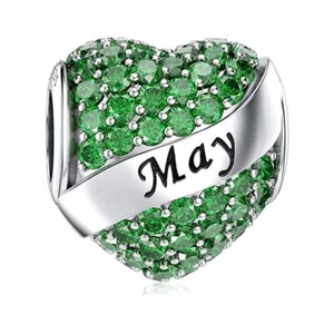 May Birthstone Heart S925 Sterling Silver Bead Charm for Women Aunt Mum Nan - Picture 1 of 4