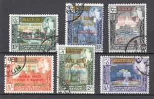 RARE SOUTH ARABIA #116-121 (MICHEL) CTO (ADEN STAMPS OVERPRINTED WORLD PEACE) - Picture 1 of 1