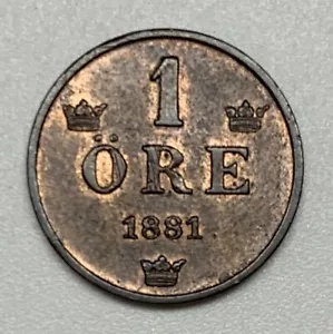 1881 Sweden 1 Ore Bronze Coin Oscar II - Picture 1 of 4
