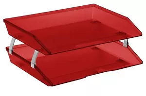 Acrimet Facility 2 Tiers Double Letter Tray (Clear Red Color) - Picture 1 of 5