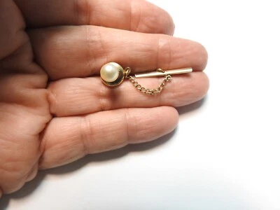 Off White Faux Pearl Tie Tac Lapel Pin Vintage - Image 1 of 4