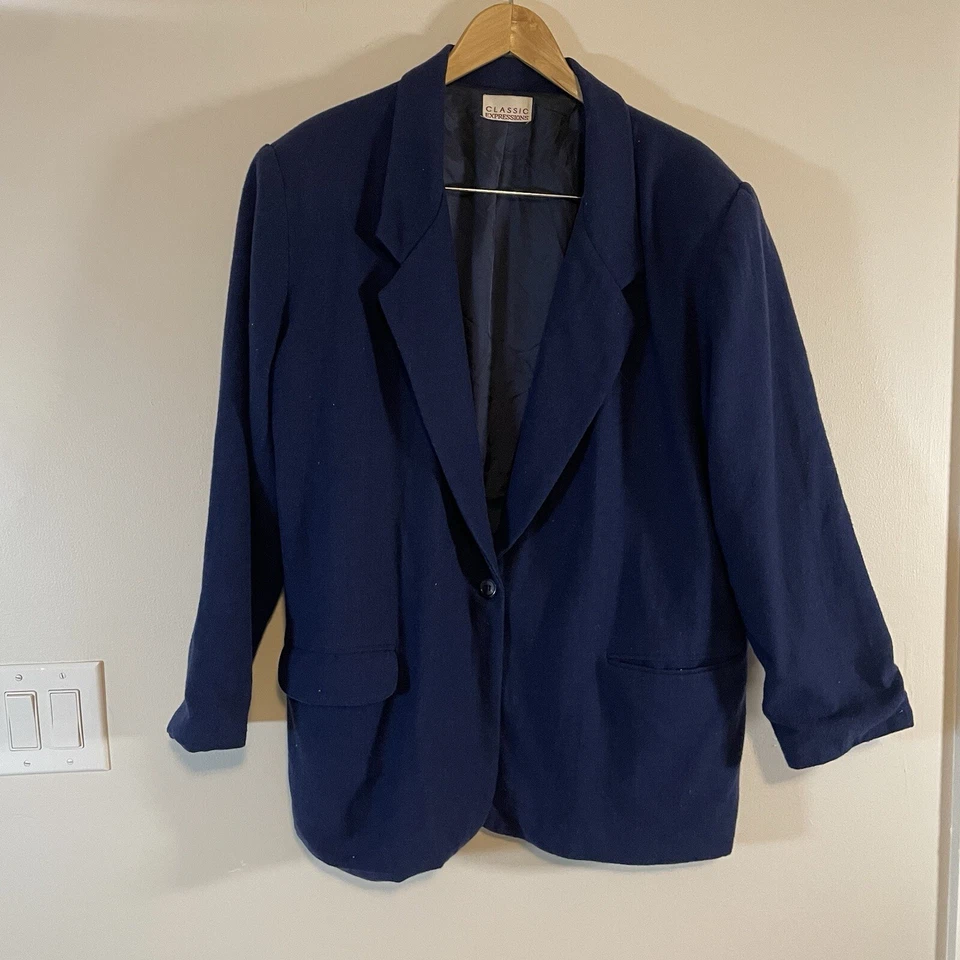 Blazer/chaqueta vintage Classic Expressions azul mezcla lana talla 20w Foto 1 de 4